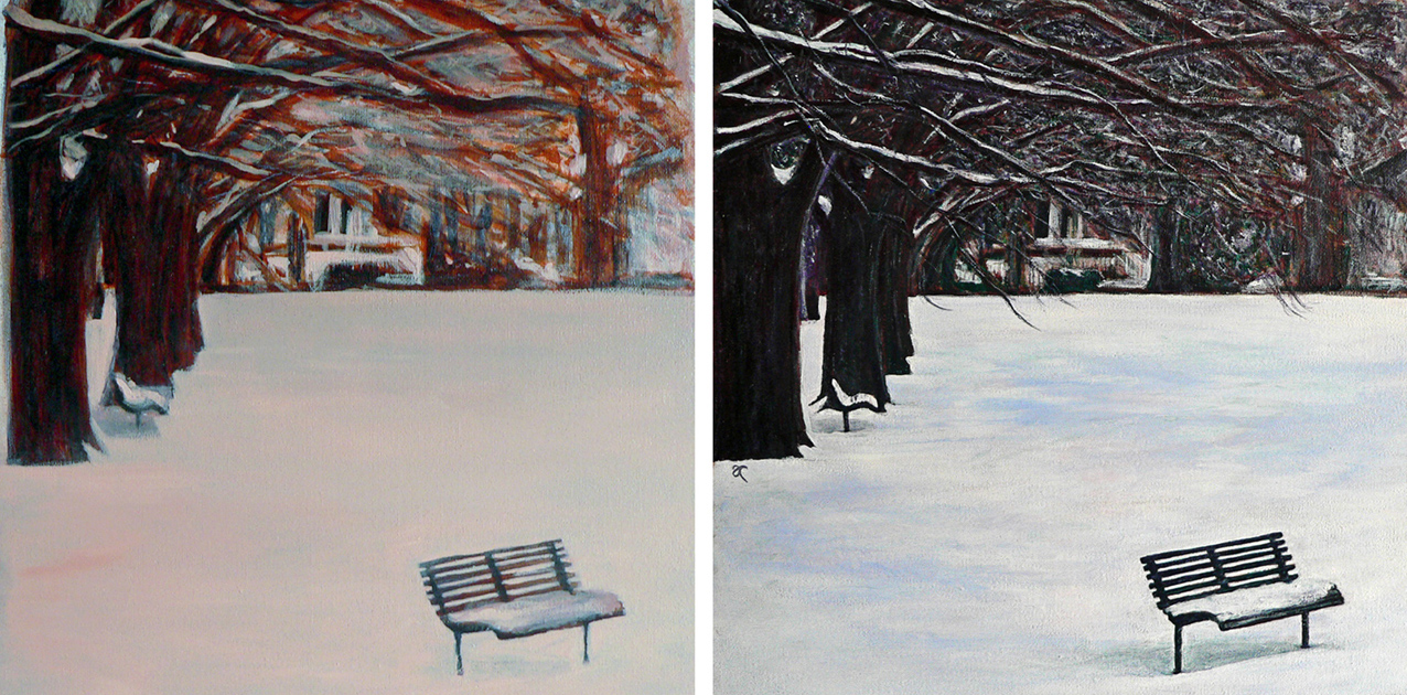 The colour of snow – underpainting and final painting.