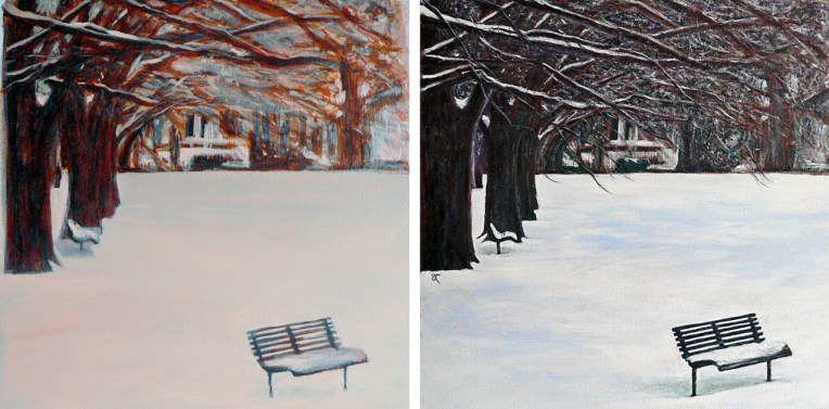 The colour of snow – underpainting and final painting.