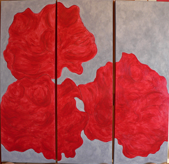 Peonies triptych (WIP #1) – acrylic on canvas