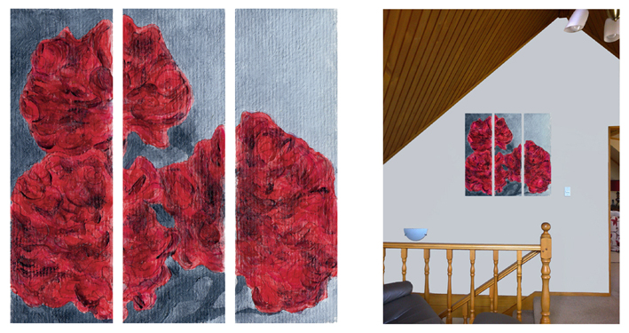 Peonies – acrylic sketch and triptych mock-up
