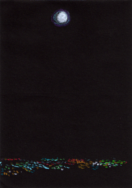 Moon sketch – Neocolor II pastel on black paper, 148 x 105 mm, 2013.