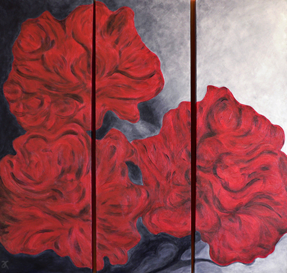 Peonies – acrylic on canvas (triptych: each panel 915 x 305 mm), 2013. Reproduced with kind permission of the client.