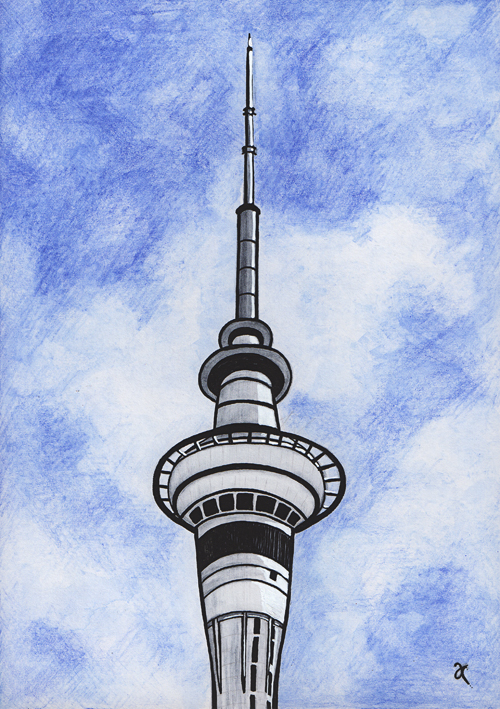 Sky Tower – watercolour and acrylic, 295 x 210 mm, 2013.