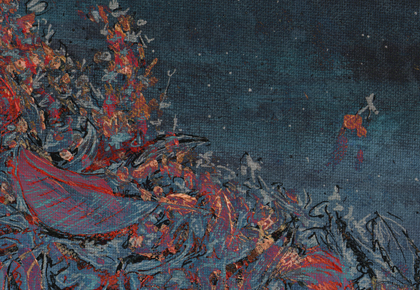 Autumn calling (blue, detail) – mixed media, 2013