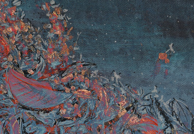 Autumn calling (blue, detail) – mixed media, 2013
