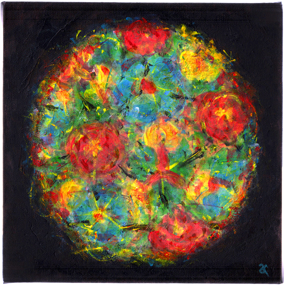 Exploding colour – acrylic on canvas, 255 x 255 mm, 2013