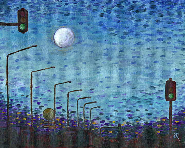 Moon over Moorhouse – acrylic on watercolour paper, 205 x 255 mm, 2013