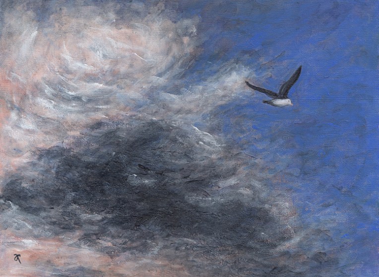 Heading for blue skies — acrylic on canvas, 305 x 405 mm, 2013