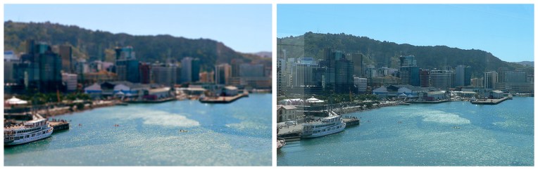 Wellington Harbour — edited photograph (left), 2013 and original photograph (right), 2008