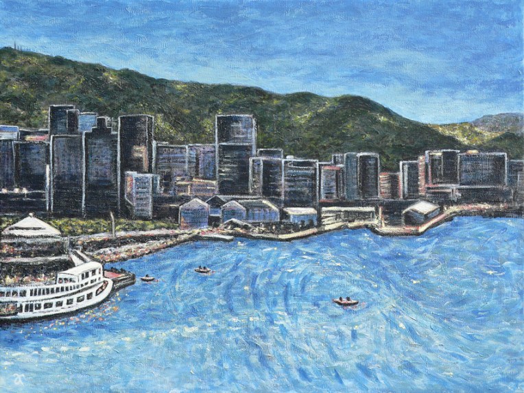 Wellington Harbour – acrylic on canvas, 455 x 610 mm, 2014