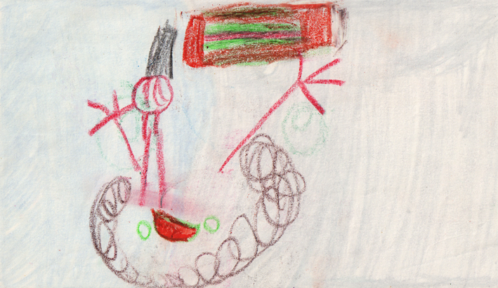 I like painting at school – primary school drawing, crayon on paper, c. 1970
