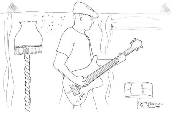Jamming at The Irishman, Christchurch – ink sketch, 2014