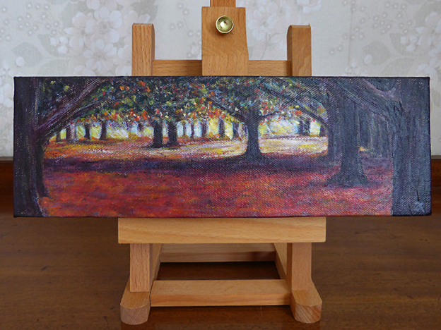Through the trees — acrylic on canvas, 100 x 305 mm, 2014