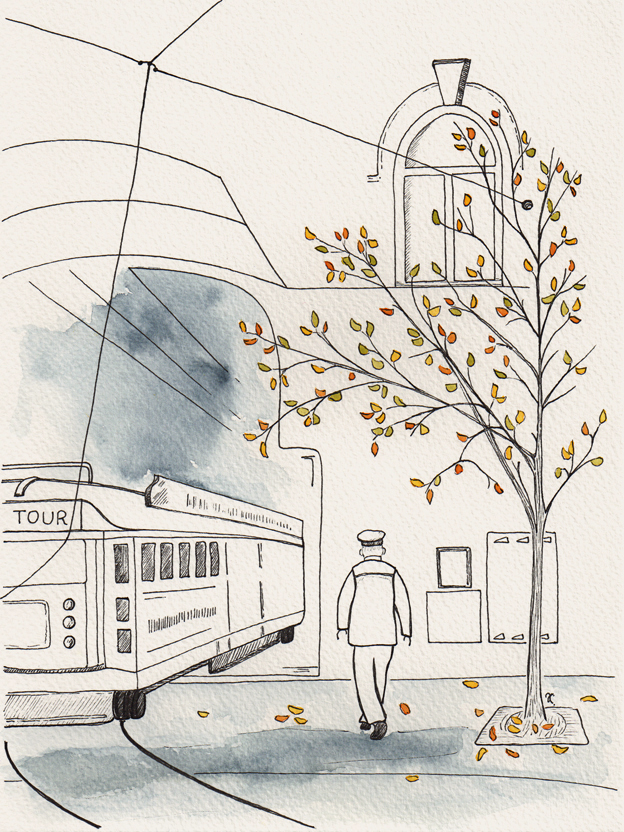 Cathedral Junction — ink and watercolour, 240 x 180 mm, 2014