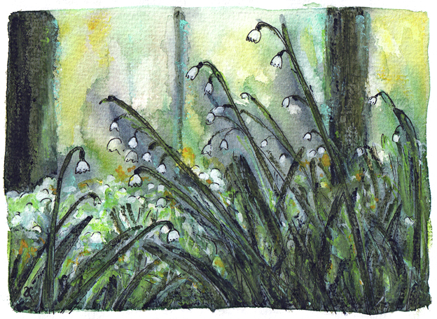 Snowflakes, July 2014 — ink, watercolour and gouache study, 130 x 180 mm