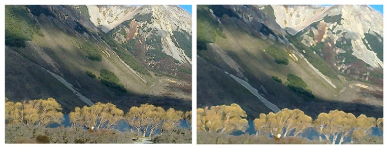 Ghost trees, Arthur’s Pass, original photo, 2013 — Cropped and Photoshopped, 2014 (click to embiggen)