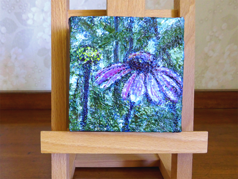 The Purple Garden — acrylic on canvas, 102 x 102 mm, 2014. For sale.