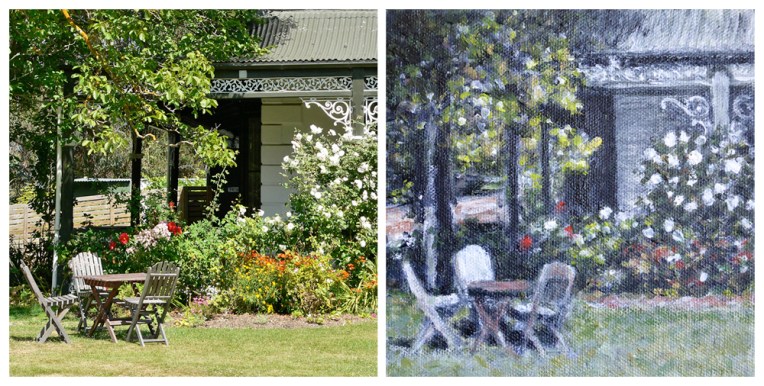 Godley House — original photograph, 2007; A Quiet Corner — acrylic on canvas, 152 x 152 mm, 2014 (not for sale)