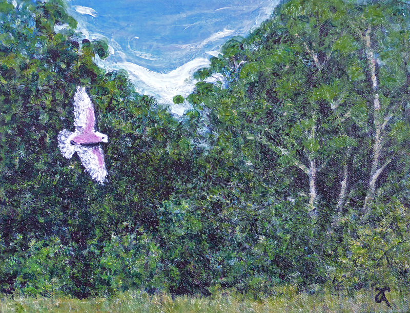 Fly by – acrylic on canvas, 230 x 305 mm, 2015. Private collection.