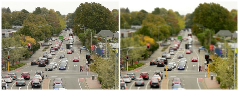 Straven Road photograph with ‘tilt shift’ effect – Christchurch, 2013