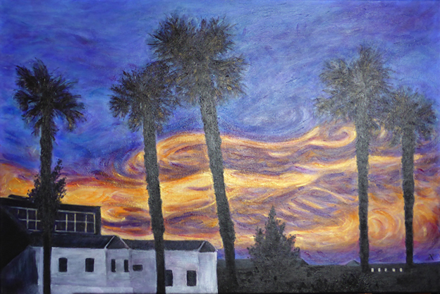 Warm Night, Southern Sky – acrylic on canvas, 605 x 910 mm, 2015.  For sale at The Christchurch Art Show, June 2015.