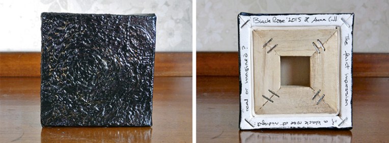 Black Rose – acrylic painting with haiku title, 102 x 102 mm, 2015