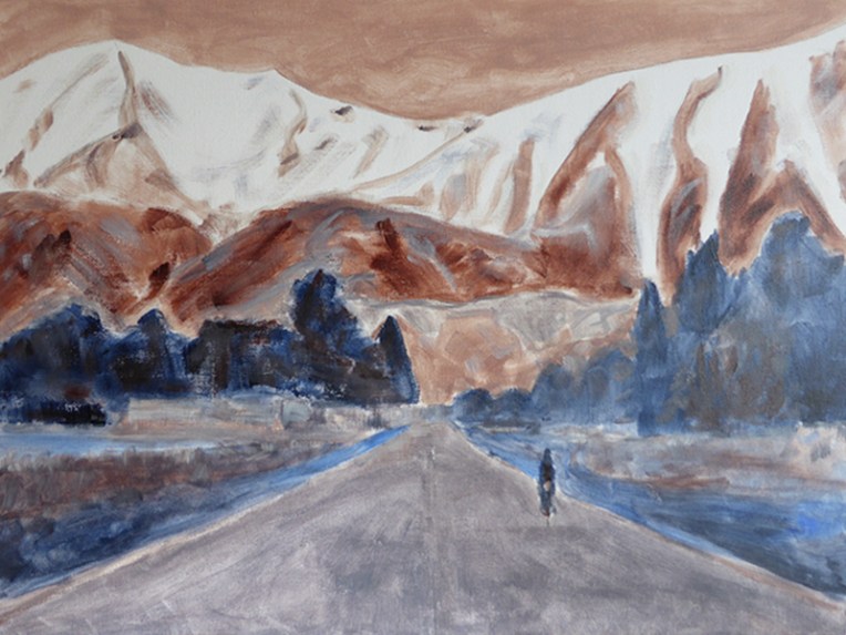 On the road again, WIP/underpainting – acrylic on canvas