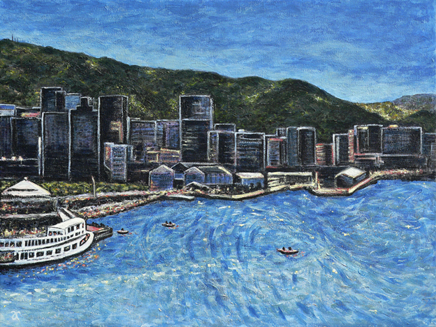 Wellington Harbour — acrylic on canvas, 455 x 610 mm