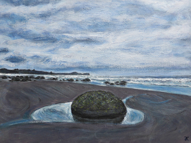 Moeraki Boulders (One) — acrylic on canva,s 305 x 405 mm