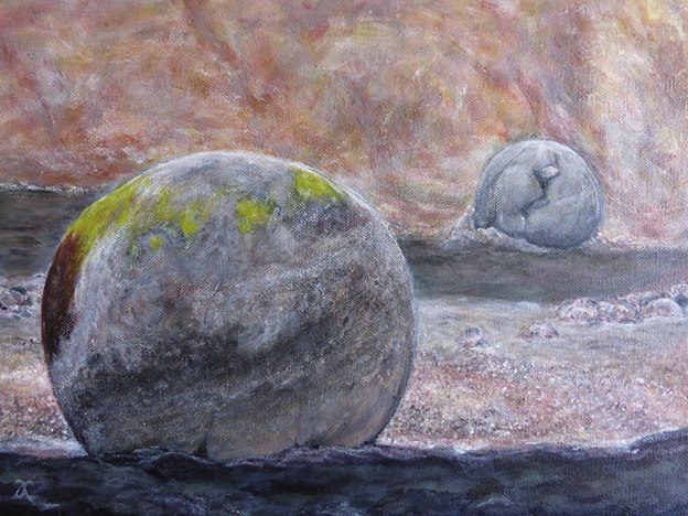 Moeraki Boulders (Two) — acrylic on canva,s 305 x 405 mm