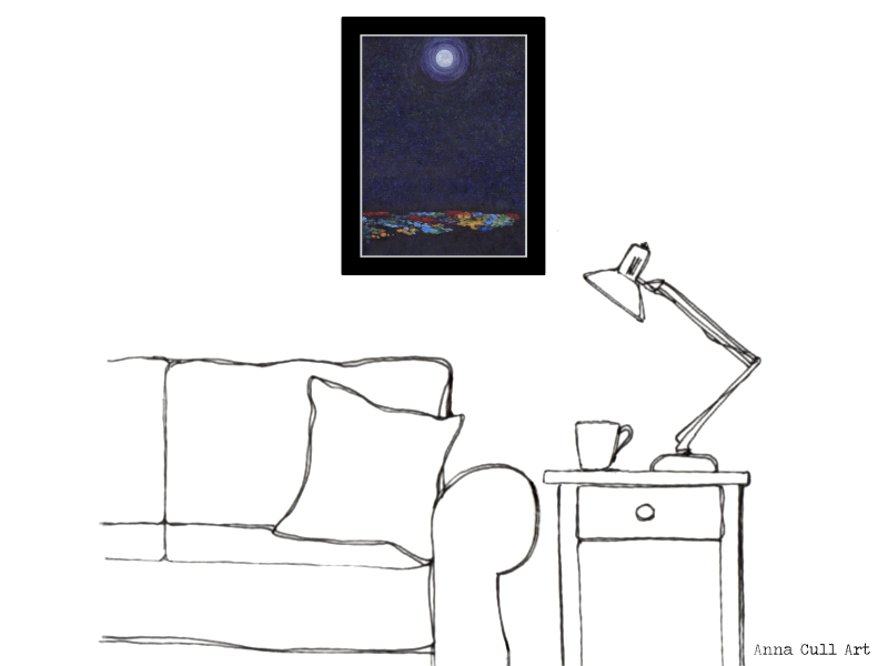 'Moon Over the City' (16 x 12 inches, unframed), living room illustration
