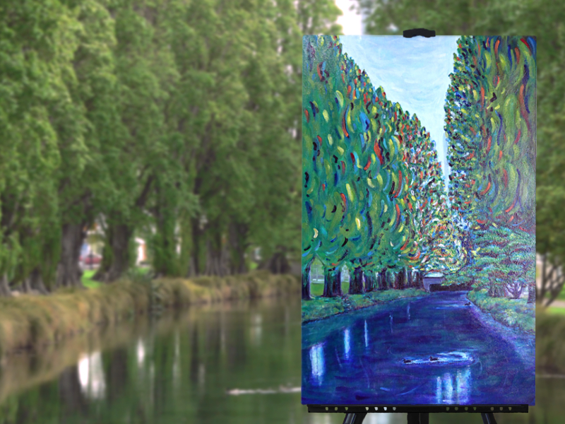 'Thursday, Avon River' (30 x 20 inches), ducks swimming on the Avon River in Christchurch, NZ